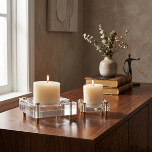 Luxury Crystal Acrylic & Brass Pillar <b>Candle</b> Holder <b>Set</b> Modern Chic Design For Upscale Home Decor & Events Premium Quality - Product Image 1