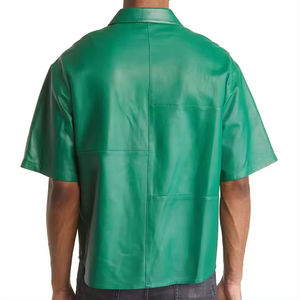 Green Men's Short Sleeve Workwear <b>Shirt</b> With Zipper Front And Logo Pockets Casual Style Summer Wear - Product Image 6
