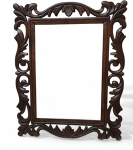 Handcrafted Dark Walnut Finish Mango Wood Modern Ornate <b>Square</b> <b>Mirror</b> Frame Floral Carved Wooden Wall <b>Mirror</b> Made in India Decor - Product Image 3