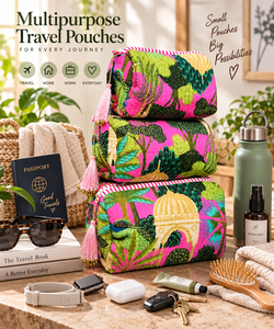 Bolsa de Aseo de Algodón Acolchado Hecha a Mano, Colorida, de 3 Piezas, con Cierre de Cremallera, Estampado Herencia, Bolsa de Maquillaje de Viaje para Mujer, Regalo - Product Image 6