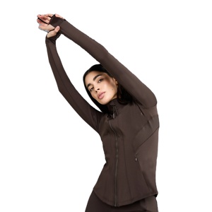 Women's Full Zip <b>Yoga</b> <b>Jacket</b> With Thumbholes Solid Color Stretchy Long Sleeve Stand Collar Breathable Fitness <b>Jacket</b> - Product Image 2