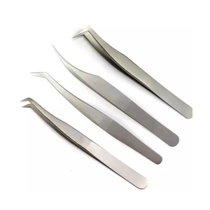 Pince à épiler pour extensions de cils en acier inoxydable, revêtement poudré argenté, pointe à 90 degrés, poignée diamantée, antistatique, durable - Product Image 5