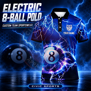 Polo de billard de qualité supérieure pour hommes, manches courtes, design Lightning 8 Ball, impression numérique, séchage rapide - Product Image 2