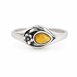 Wholesale 925 Sterling Silver Natural <b>Citrine</b> Teardrop <b>Ring</b> Yellow Gemstone Stackable Flower <b>Ring</b> for Women - Product Image 1