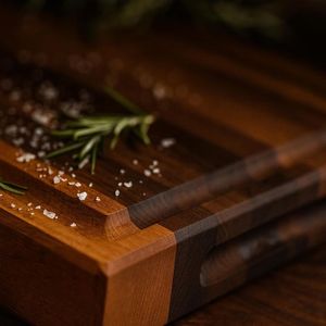 Ensemble de planches à découper rectangulaires modernes en noyer avec poignée, pack combiné, planche à découper avec poignée, plateau en bois naturel - Product Image 3