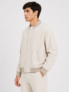 Blouson Teddy Homme Beige Imperméable en Coton Couleur Unie Col Rabattu Coupe Droite Vêtement d'Extérieur Automne ODM - Product Image 2