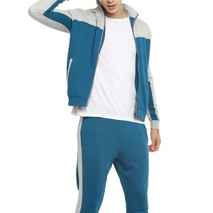 Survêtement pour homme bleu gris à blocs de couleur, fermeture éclair intégrale, coupe décontractée, avec poches latérales, pour l'automne - Product Image 4