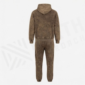 Custom <b>Distressed</b> Embroidery Zip Up Hoodie Sweatpants Set Men Tracksuit Rhinestone Sun Faded Acid Wash Gym Fitness Wear - Product Image 2
