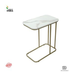 Table d'appoint cantilever minimaliste en métal doré avec plateau aspect pierre frittée - Product Image 2