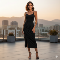 Robe de soirée moulante à col carré froncé, longueur mi-mollet, avec fente latérale, soutien-gorge intégré, en tissu Lycra extensible dans quatre directions, coupe ajustée, écologique