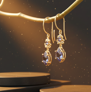 ต่างหูทรงหยดน้ำสีฟ้าไฮโดรและเพชร CZ เงินแท้ 925 ชุบทอง 18K เครื่องประดับสำหรับโอกาสพิเศษ ชุดราตรี - Product Image 2