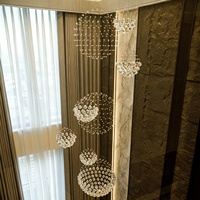 Lustre pour plafond haut, lustres longs pour escalier, luminaires à pampilles en cristal pour hall d'entrée, salon, escalier