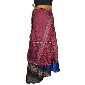 Falda Larga Reversible de Seda India, Saree, Falda Mágica de Seda Elegante, Falda Larga de Seda Mágica Tipo Sari - Product Image 2