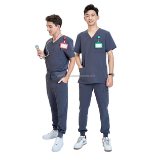 Uniformes médicos de alta calidad, conjunto de blusa y pantalón con cuello alto, manga corta, estampados, uniformes para salud comunitaria, MOQ bajo - Muestra gratuita - Product Image 1