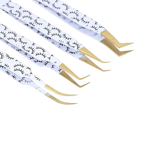 Pinzas para pestañas con punta de precisión chapada en oro, mango de fibra suave, para aplicación de pestañas de volumen, pinzas para pestañas de color personalizado - Product Image 4