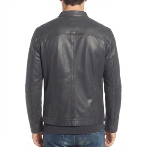 Custom <b>Men</b> <b>Brown</b> <b>Leather</b> Look <b>Jacket</b> Stand Collar Full Zipper Front Long Sleeve Casual Outerwear Multiple Pockets Wholesale Bulk - Product Image 3