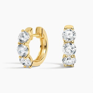 Boucles d'oreilles créoles en or jaune pour femmes, diamants ronds taille brillant, couleur G de laboratoire, style classique, pour usage quotidien - Product Image 1