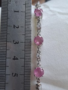 Sterling Silver Pink Sapphire <b>Bracelet</b> with Zircon Accents 7 Inch Handmade <b>Gemstone</b> Jewelry Wholesale Export - Product Image 3