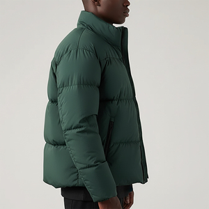 Men's Green Puffer Jacket Stand Collar Zipper Closure Windproof Casual Winter Jacket Regular Fit Polyester Wadding Solid Color - Product Image 6