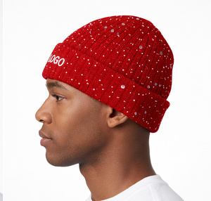 Best Selling Embroidered Rhinestone Ribbed <b>Knit</b> Beanie <b>Hat</b> Wholesale High Quality Cuffed Winter Skull Cap <b>for</b> <b>Men</b> Women - Product Image 2