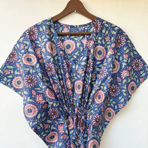 Robe Kaftan en Coton à Imprimé Tropical pour Femme, Tenue Décontractée d'Été, Paréo de Plage, Vêtement de Détente - Product Image 1