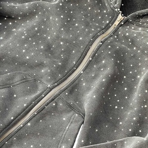 Veste en diamant personnalisée streetwear pour homme, hiver, unie, teinte unie, délavée à l'acide, effet soleil délavé, broderie 3D, fermeture éclair intégrale, sweat à capuche thermique 100% - Product Image 1