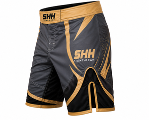 SHH Industries Custom MMA Fight <b>Shorts</b> Men Black Gold Grappling BJJ <b>Kickboxing</b> Training <b>Shorts</b> Personalized Logo 100% Polyester - Product Image 3