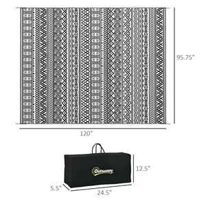Tappetino da Picnic Reversibile 8x10 in Stile Boho, in PP Intrecciato, Grigio e Bianco, Portatile per Camper, Campeggio, Patio e Viaggi - Product Image 3