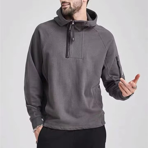 เสื้อฮู้ดดี้ผู้ชายแบบขายส่ง ดีไซน์เรียบง่าย ครึ่งซิป แขนยาว สำหรับฤดูใบไม้ร่วง  รับสกรีนโลโก้ มีกระเป๋าข้าง - Product Image 4