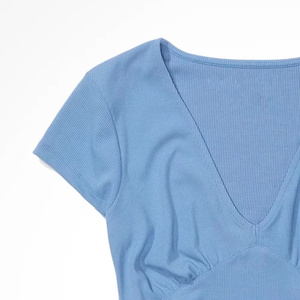 Camisetas de Verano al por Mayor para Mujer, Cuello en V, 100% Poliéster/Algodón, Impresión de Logotipo Personalizado - Product Image 3