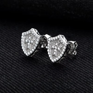 Iced Out Shield Lab Diamond Earrings for Men Women 925 <b>Silver</b> Fashion Hip Hop <b>Studs</b> - Product Image 2