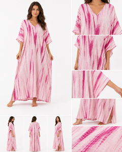 Wholesale Women Cotton Tie Dye <b>Kaftan</b> Boho Beach Cover up Maxi Eco-Friendly Handmade V-Neck Modern Loungewear <b>Summer</b> Kimono Robe - Product Image 3