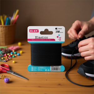 Fascia Elastica ILAN 3mm 3M Nera per Artigianato e Lacci delle Scarpe - Product Image 1