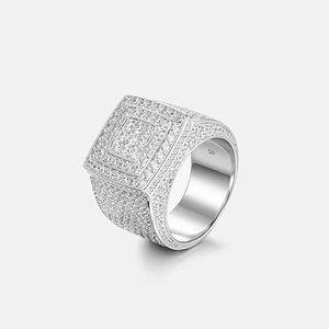 Unisex 925 Silver <b>Cocktail</b> <b>Ring</b> With Moissanite Pave Setting Geometric Design Luxury Everyday Wear - Product Image 2
