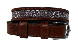 Cinturón de cuero negro Argentina Polo cosido a mano con hilo de color verde/azul y hebilla de acero inoxidable. - Product Image 4