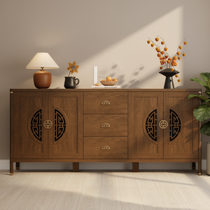 Buffet moderne en bois massif convertible extra large avec porte-bouteilles et organisateur de couverts pour salle à manger - Product Image 4