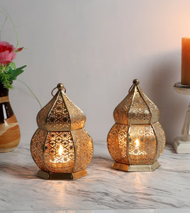 <b>Brass</b> <b>Lantern</b> Candle Holder Decorative Home Lighting Heat Resistant Metal Lamp for Wedding Ramadan Decoration - Product Image 2