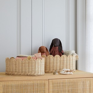 Cute scalloped rattan <b>basket</b> children room <b>storage</b> accessory natural kid <b>toy</b> organizer <b>baskets</b> - Product Image 2