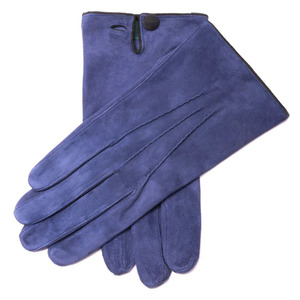 Guantes de piel de oveja azules para mujer, suaves, con dedos completos, forro cálido para invierno, clásicos, elegantes, con botón a presión en la muñeca, para fiestas al aire libre - Product Image 1