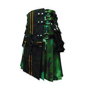 Men Scottish Handmade Gothic Green Camo Utility Kilt Tactical Hybrid Style with Functional Pockets - Product Image 4
