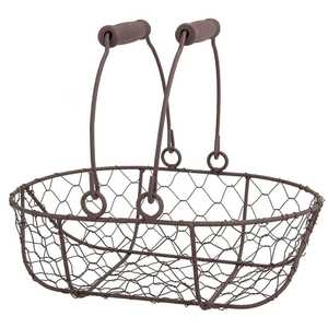 Panier de rangement rustique marron en fil métallique avec doubles poignées, panier de récolte ovale en treillis métallique, organisateur de cuisine style ferme, bac de rangement - Product Image 1