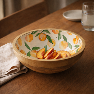 Plateau de table en bois de manguier naturel brillant avec émail, écologique, sculpté à la main, bol à salade naturel en bois de pêche, vaisselle de cuisine pour la maison - Product Image 4