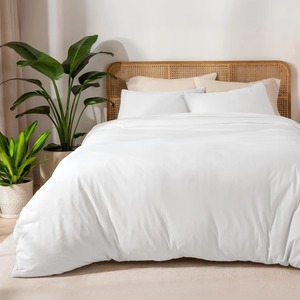 Ensemble de housse de couette en coton blanc uni 400TC 3 pièces lavable, literie pour la maison, style simple - Product Image 4