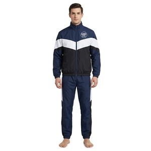 Ensemble de survêtement pour homme avec veste zippée à col montant et pantalon, coloris marine, blanc et noir - Product Image 5