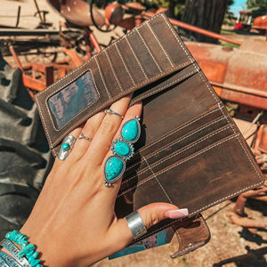 Nouvelle Pochette Longue de Luxe pour Femme en Cuir Véritable 100% Style Western, Motifs Floraux Gravés, Porte-Cartes Portable de Créateur - Product Image 2