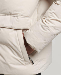 Men's Beige Cotton <b>Puffer</b> <b>Jacket</b> with <b>Hood</b> Stand Collar Zipper Closure Casual Winter Coat Thick Windproof <b>Long</b> Front Regular Fit - Product Image 5