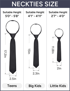 <b>Black</b> Adjustable Zipper Necktie Bow <b>Tie</b> Set With White Pocket Square School Uniform Accessories <b>Boys</b> Formal Wear - Product Image 3