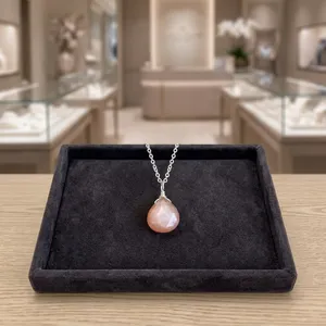 Collier goutte d'eau en pierre de lune pêche, pendentif minimaliste superposable, teinte coucher de soleil chaleureuse, argent sterling 925, pierre de naissance de juin, blush, mariage - Product Image 6