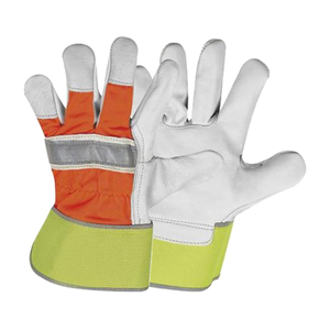 ถุงมือหนังสะท้อนแสงสำหรับงานหนัก ถุงมือเซฟตี้แบบ Hi-Vis พร้อมแถบสะท้อนแสง  แบบมีข้อมือป้องกัน สำหรับงานก่อสร้าง งานถนน อุปกรณ์ป้องกันภัยส่วนบุคคล (PPE) รับผลิตตามแบบ (OEM) ขายส่ง - Product Image 1
