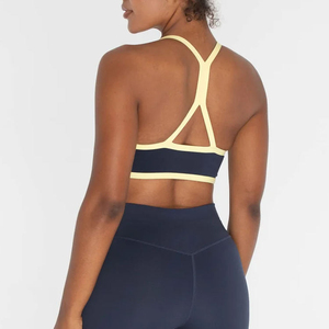 Women's Solid Color V-Neck <b>Spaghetti</b> <b>Strap</b> Sports <b>Bra</b> <b>With</b> Contrast Binding Medium Support Breathable Fitness Wear - Product Image 4